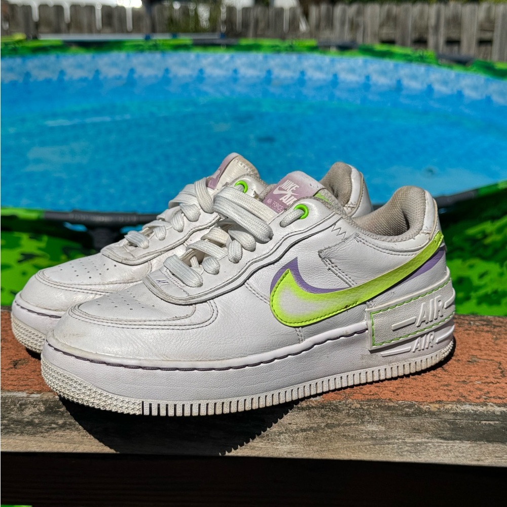 Nike Air Force 1 White with Neon Green and Purple